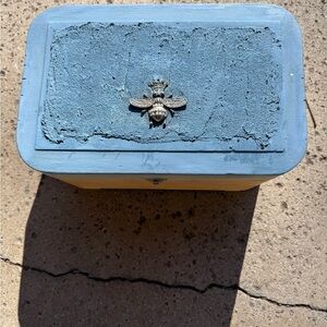 Rustic Blue and Gold Bee Motif Box One of a Kind.